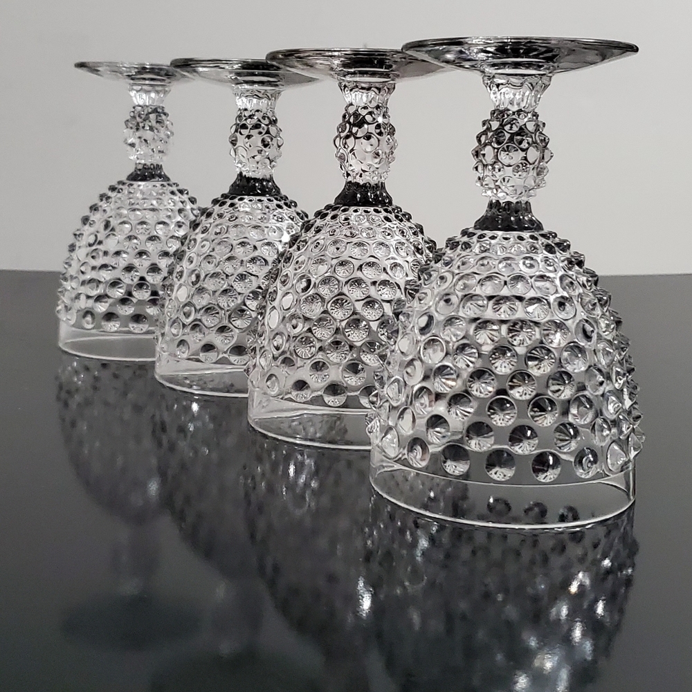 Vntg Duncan & Miller Glass (4) Hobnail Clear 10oz Goblets - Picture 16 of 16